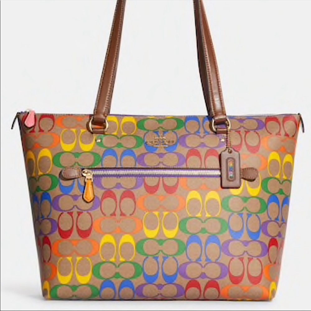 Coach Gallery Tote In Rainbow Signature Canvas - Picture 1 of 4